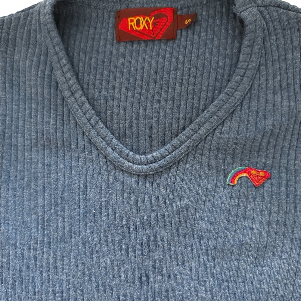 Y2K Vintage Roxy Blue Ribbed V-Neck Tee